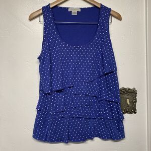 LIZ CLAIBORNE® Sleeveless Top Wavy Size LARGE Summer Royal Blue Pattern Soft Fab